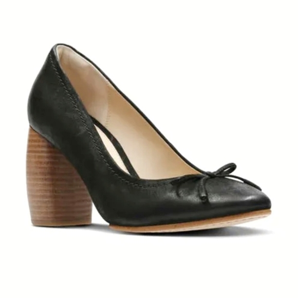 Clarks Shoes Clarks Grace Nina Black Leather Bow Chunky Wood Block